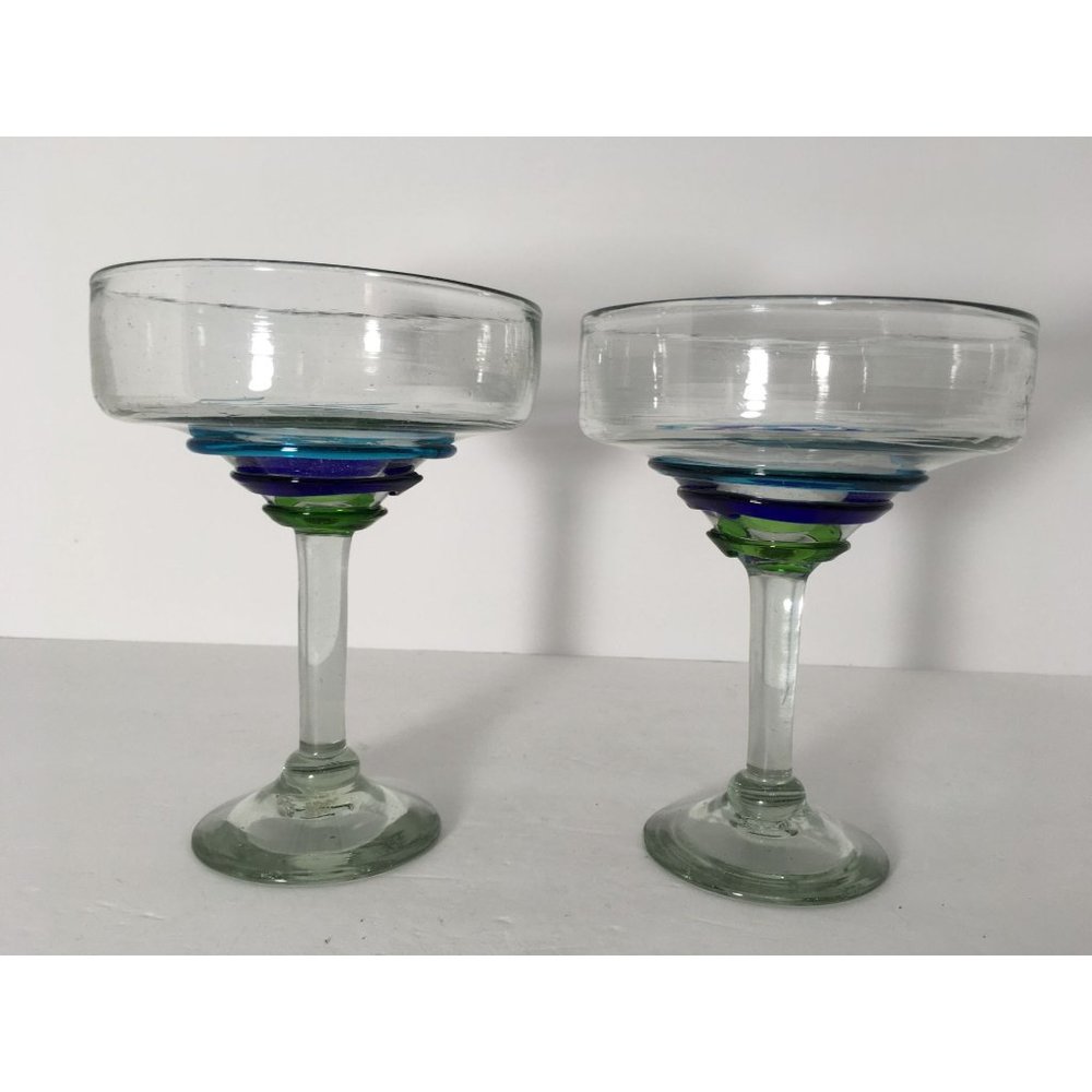 Hand Blown Colorful Mexico Margarita Lot of 2 Glasses